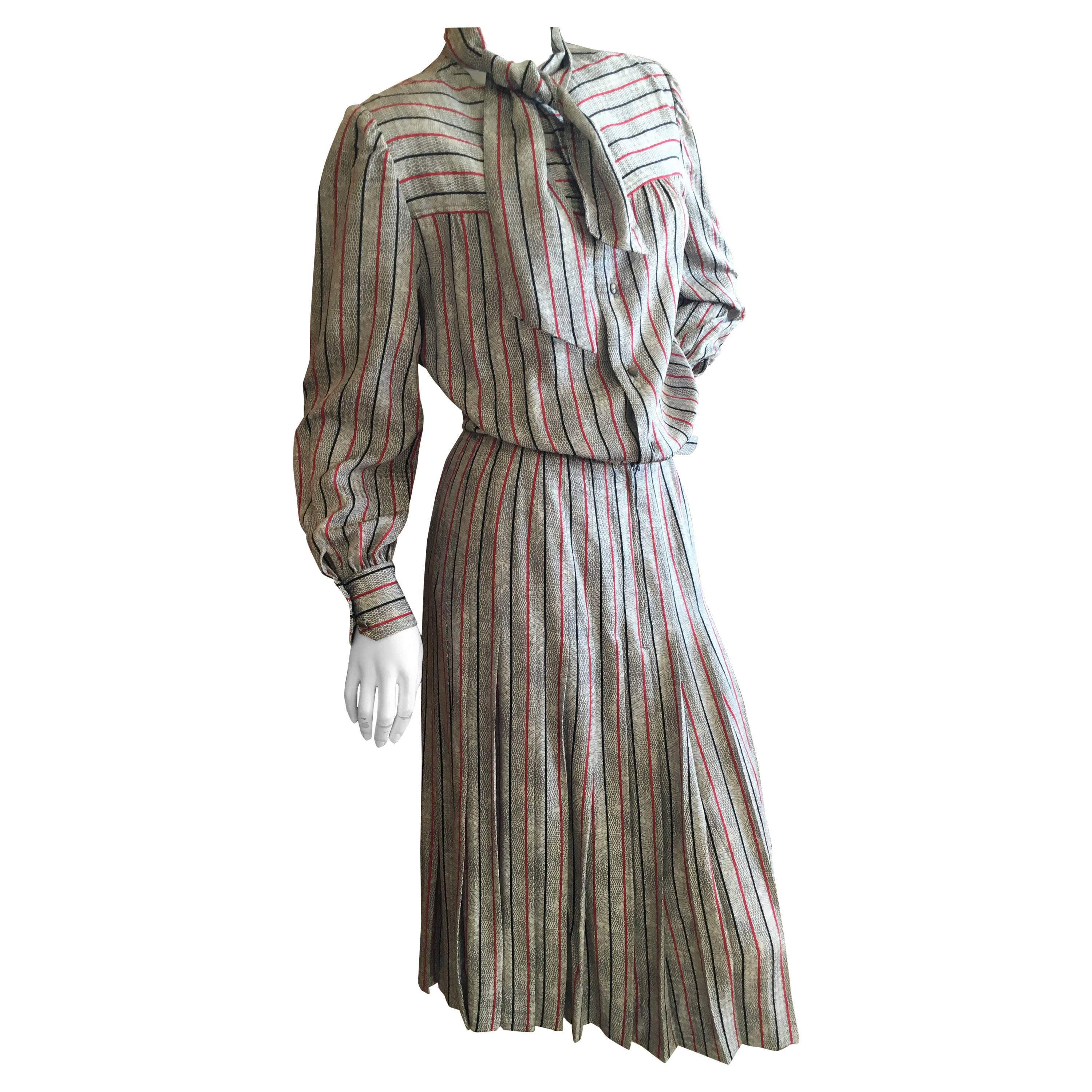 Celine 1970's Stripe Snake Print Silk Belted Day Dress For Sale