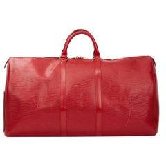 1997 Louis Vuitton Red Epi Leather Used Keepall 55