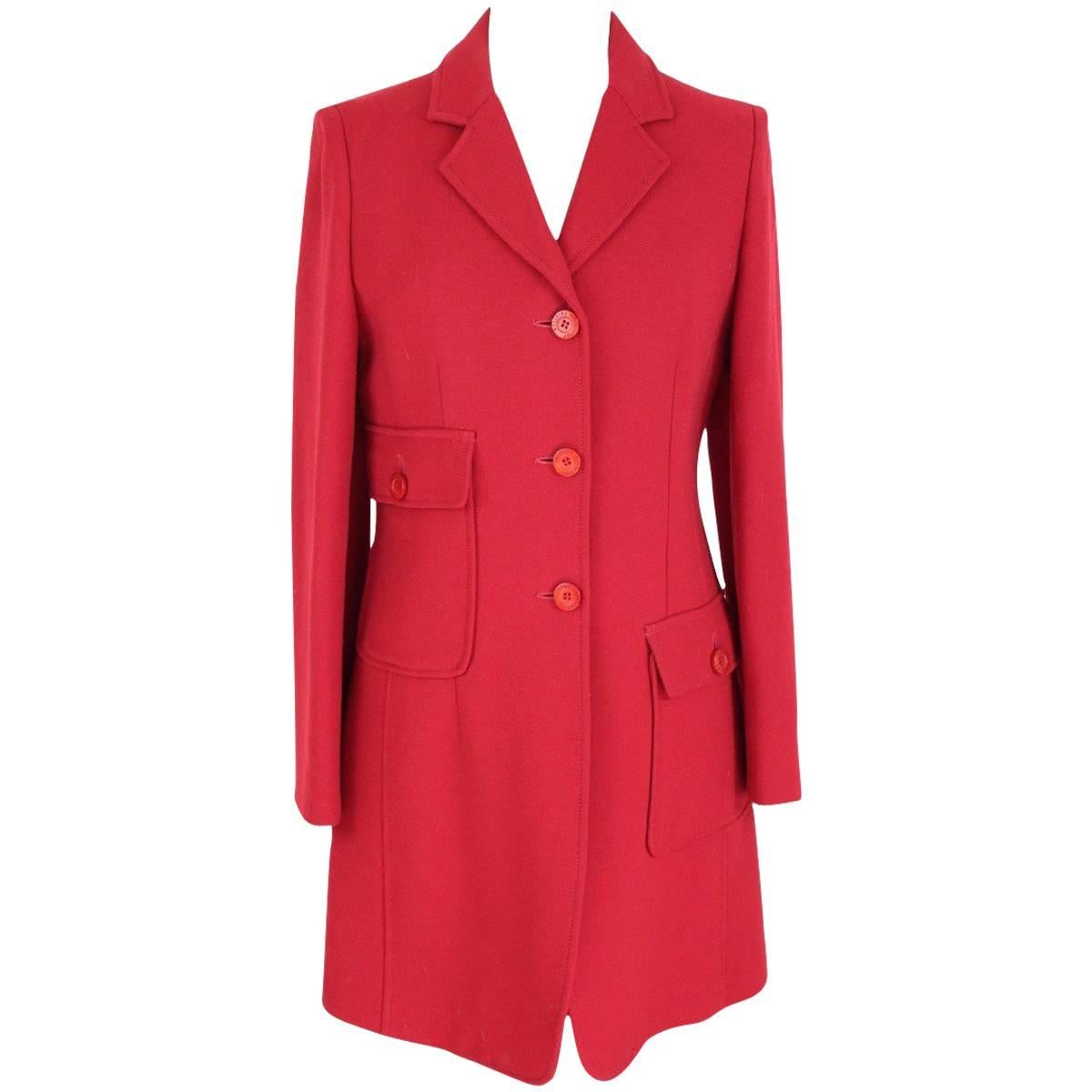 Moschino 1990s vintage red wool blend long coat slim fit 