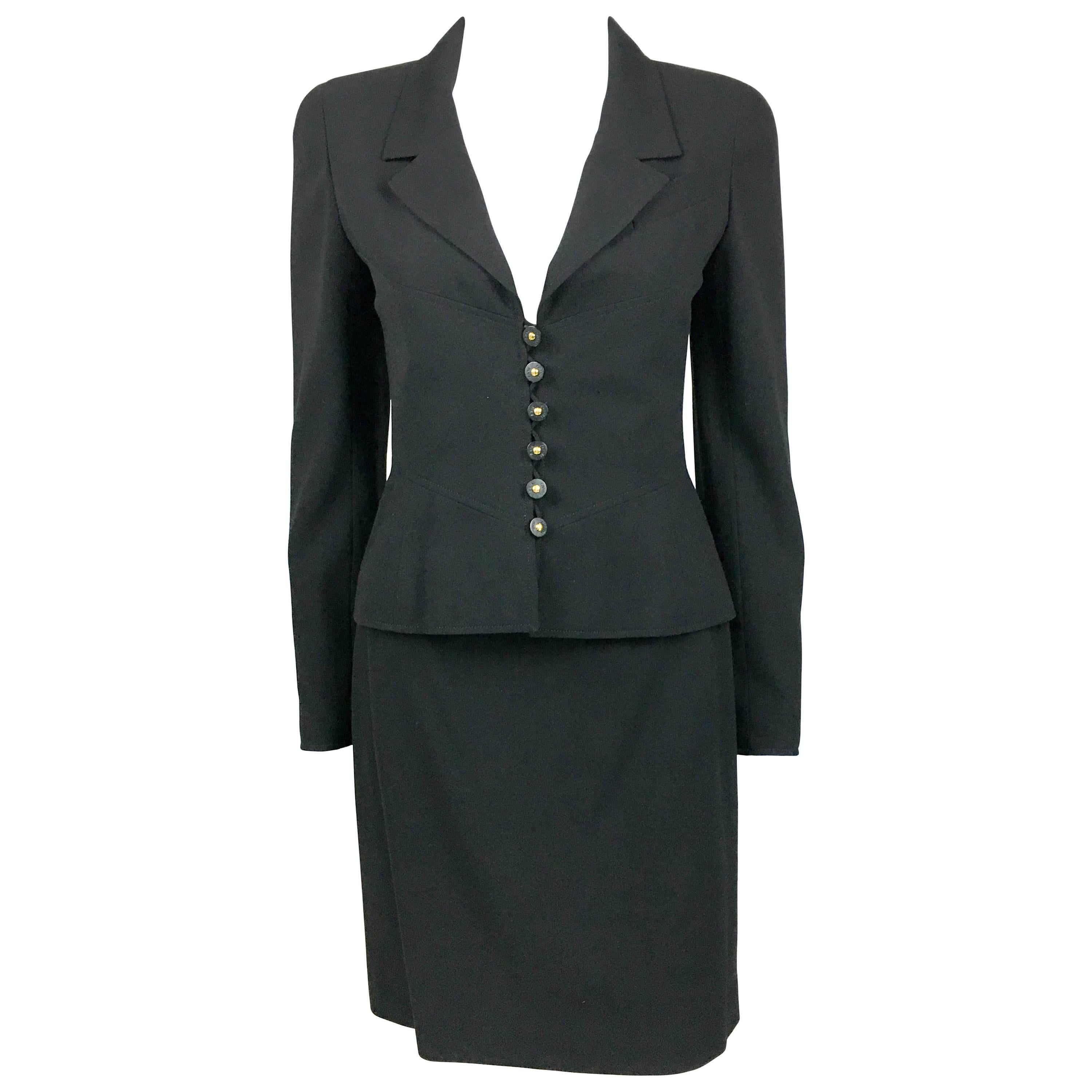 1997 Chanel Black Wool Skirt Suit For Sale