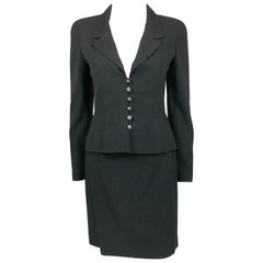 1997 Chanel Black Wool Skirt Suit