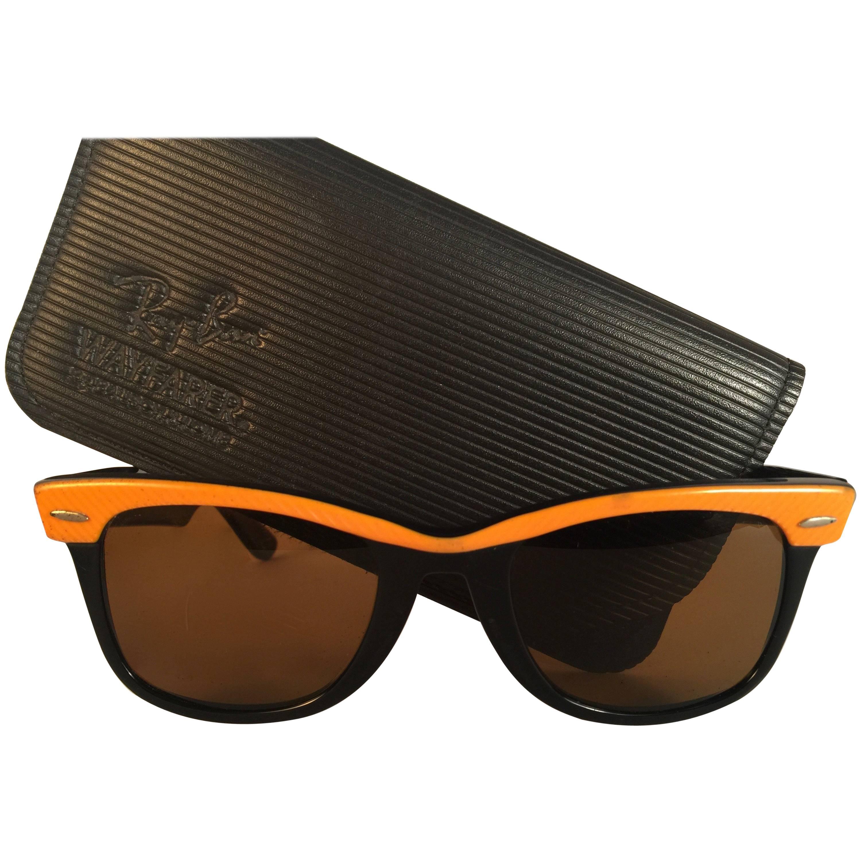 New Ray Ban The Wayfarer Two Tone Orange G15 Grey Lenses USA 80's Sunglasses