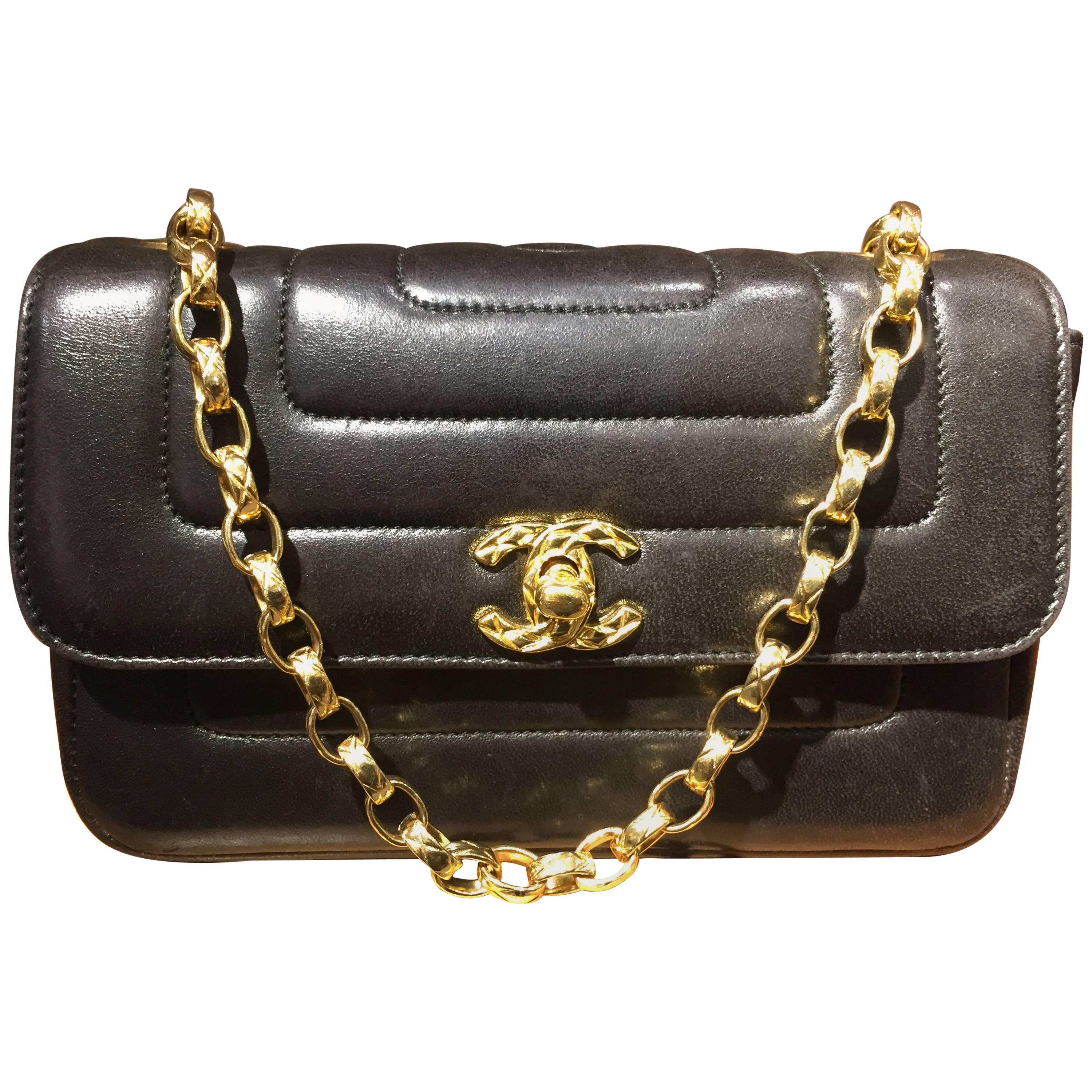 Chanel Black Lambskin Leather Diana Shoulder Bag