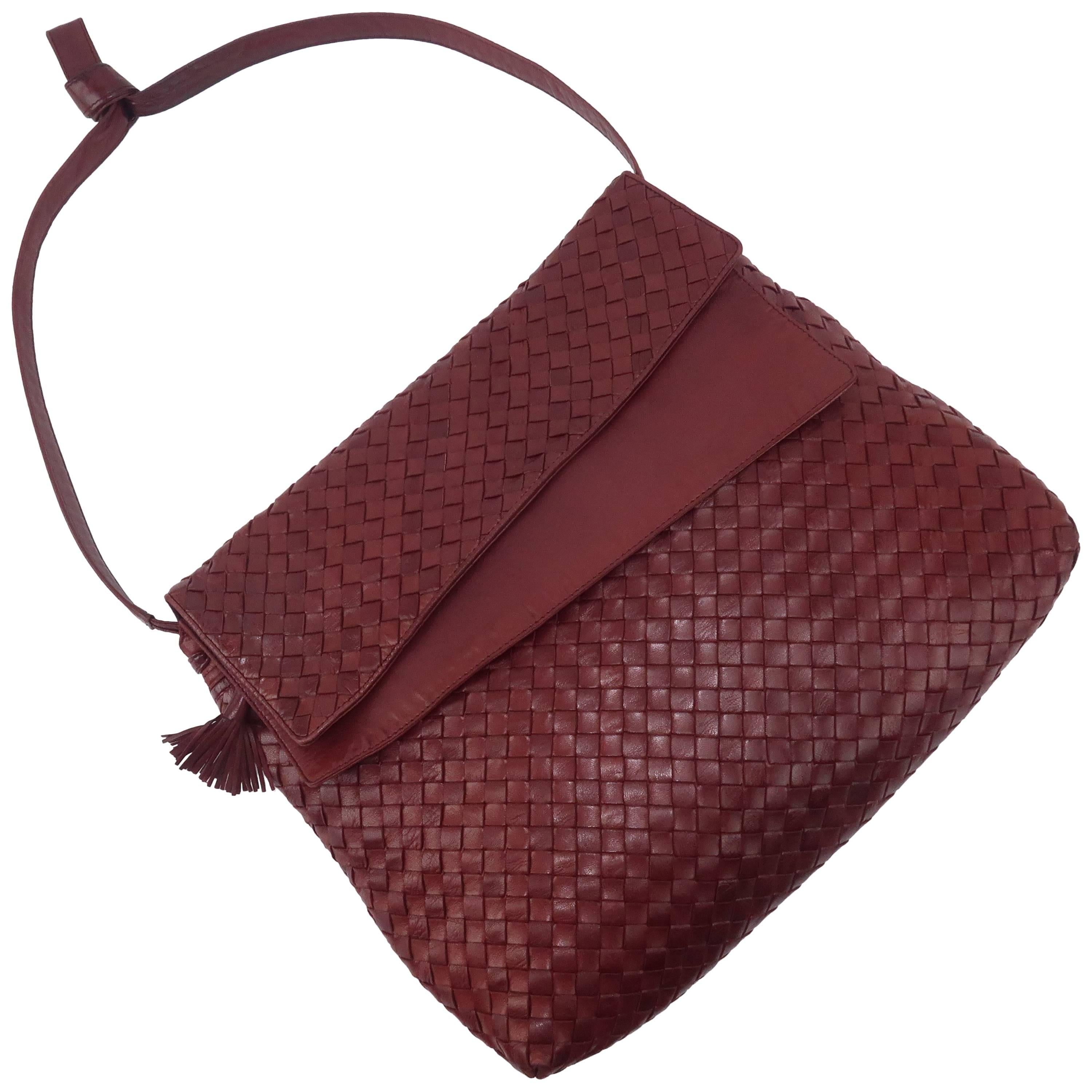 Vintage Bottega Veneta Burgundy Intrecciato Leather Shoulder Handbag