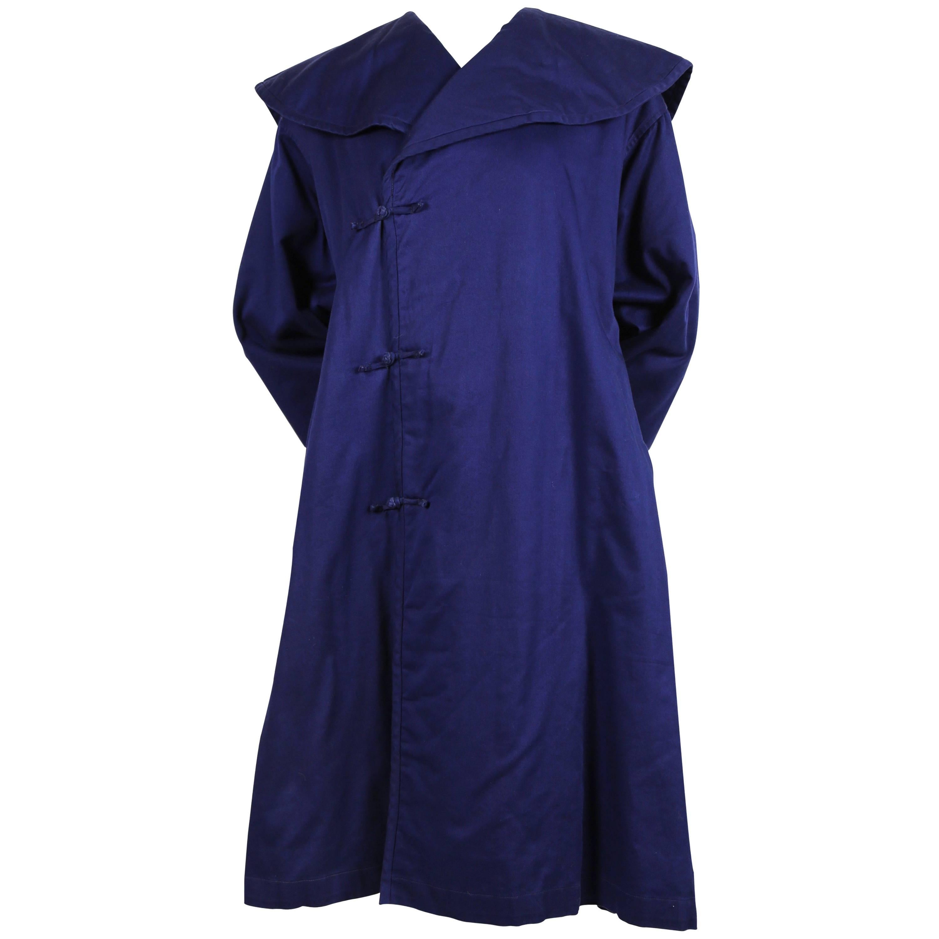1980's COMME DES GARCONS 'China' blue cotton coat with frog closures