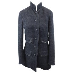 Chanel 2010 Black Tweed Long Jacket with Zips. Size 38