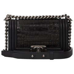 2010 Chanel Black Alligator Leather & Smooth Calfskin Leather Small Le Boy