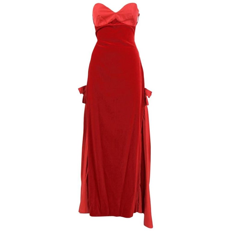 1980s Gambaretto Red Velvet Dress For Sale at 1stDibs