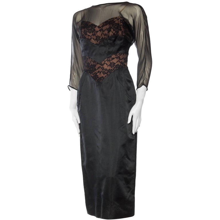 1950s Don Loper Satin and Lace Dress at 1stDibs