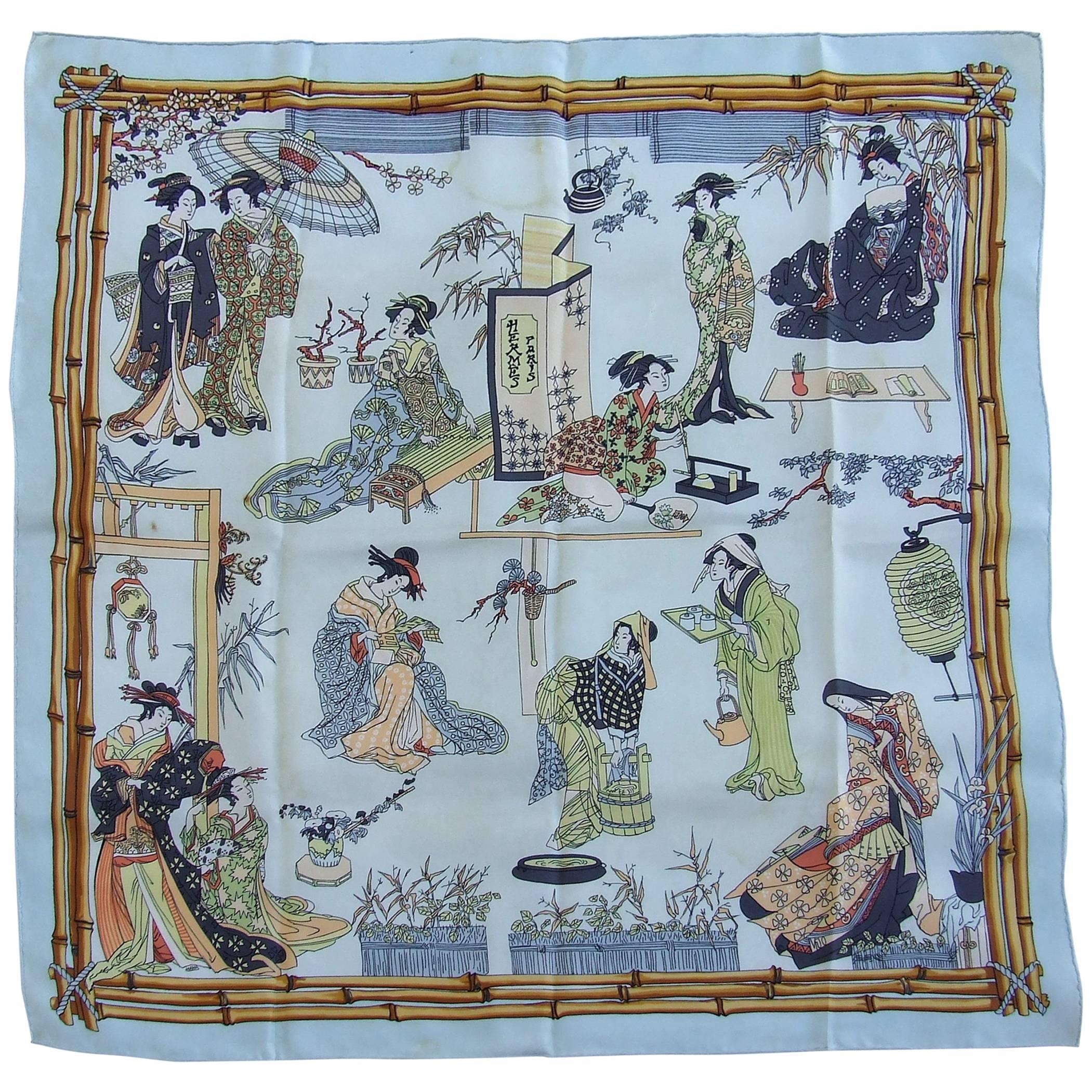 RARE Collector HERMES Vintage Silk Scarf Geisha Japan Françoise Heron 1966 89 cm