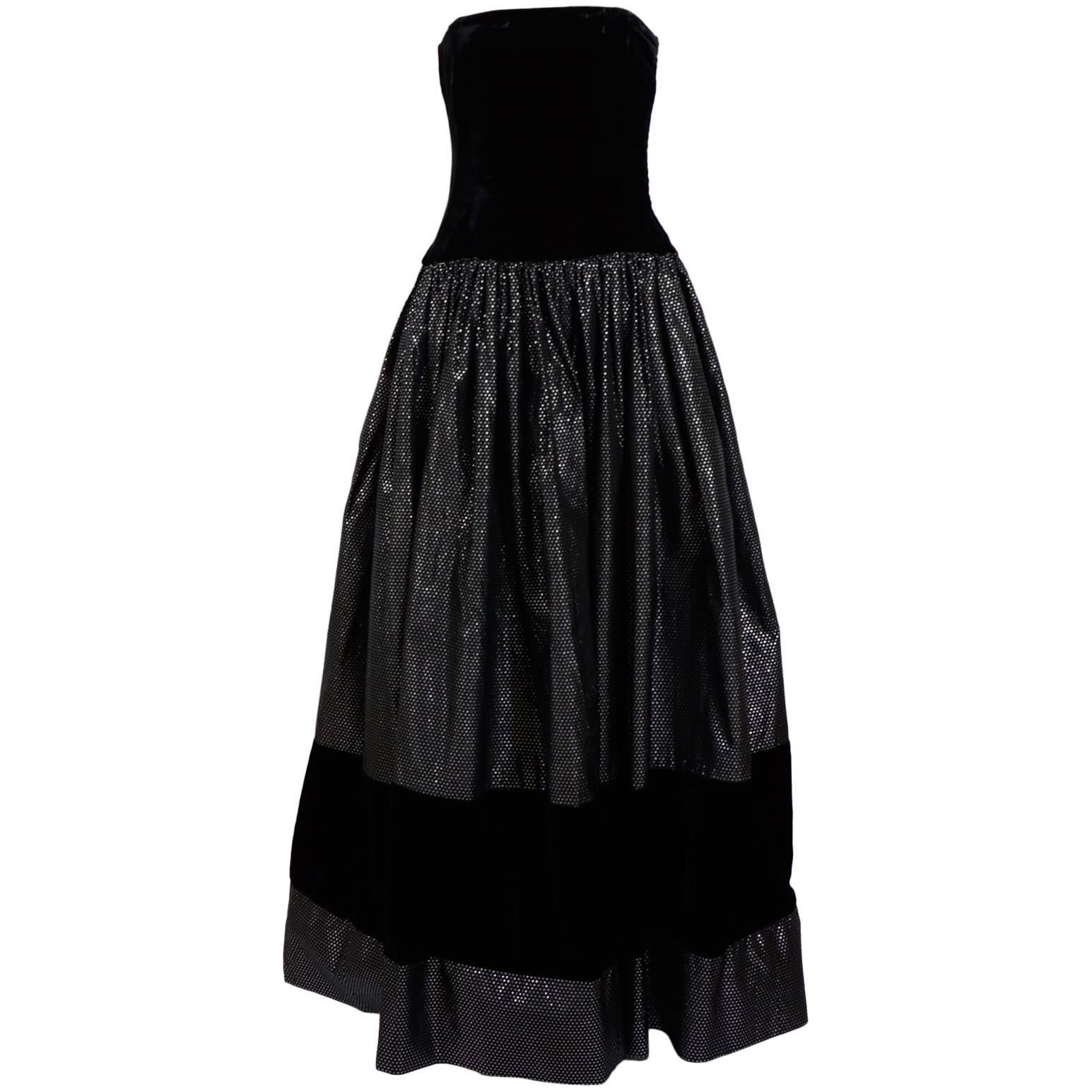 Gucci 1980s Velvet And Silk Black Bustier Evening Dress 