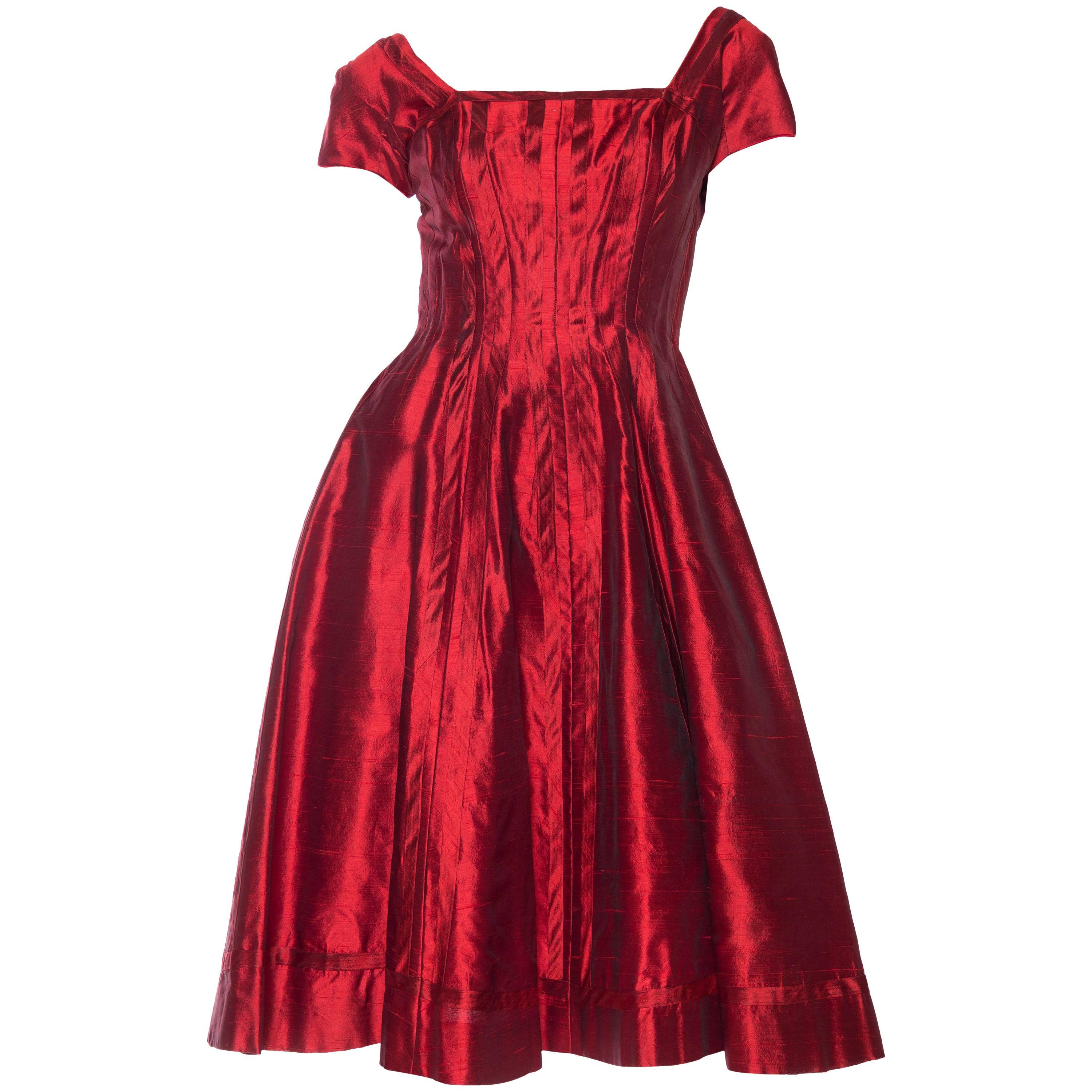 1950s Red Silk Dress