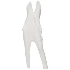 2000S GIVENCHY White Viscose Crepe Low Cut Jumpsuit With Super Cool Seaming & P