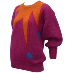1980's Colorful Chunky Mohair Sweater With Whimsical Graphics