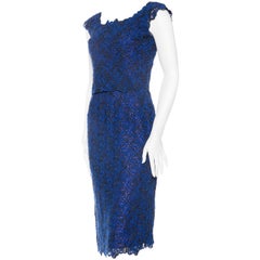 1950S Black & Sapphire Blue  Rayon Lace Cocktail Dress