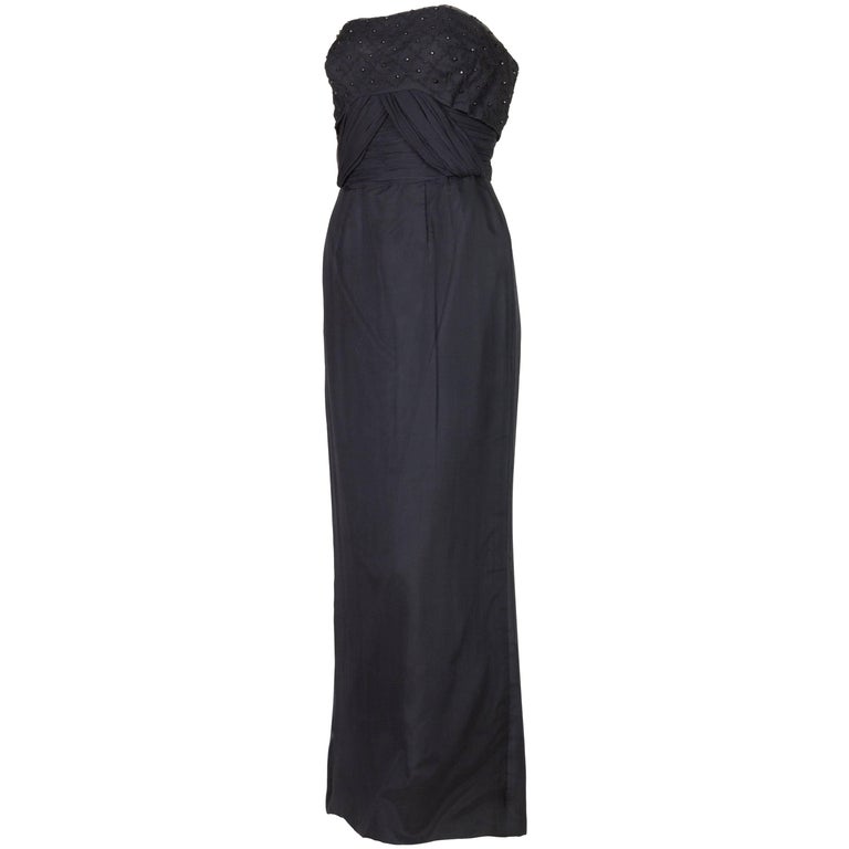 1950S SOPHY CURSON Black Haute Couture Silk Chiffon Strapless ...