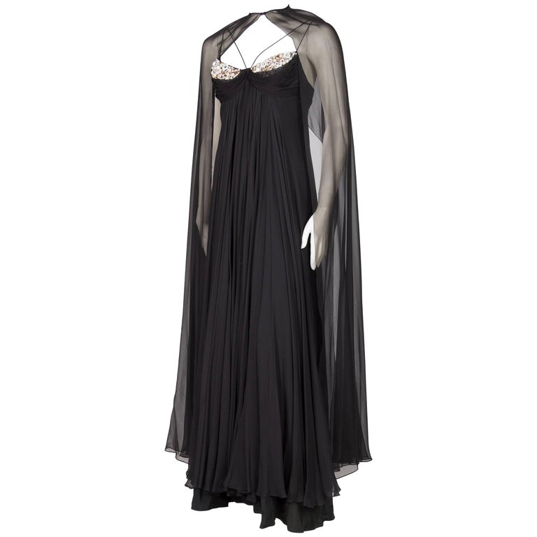 1970s Alfred Bosand Green Silk & Plum Purple Evening Gown main image 1