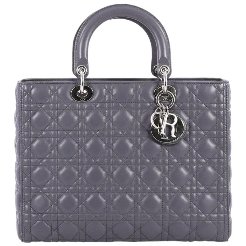 Christian Dior Lady Dior Handbag Cannage Quilt Lambskin Large