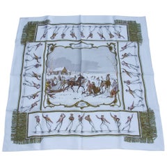 HERMES Silk Scarf Les Plaisirs Du Froid White Hugo Grygkar 90 cm