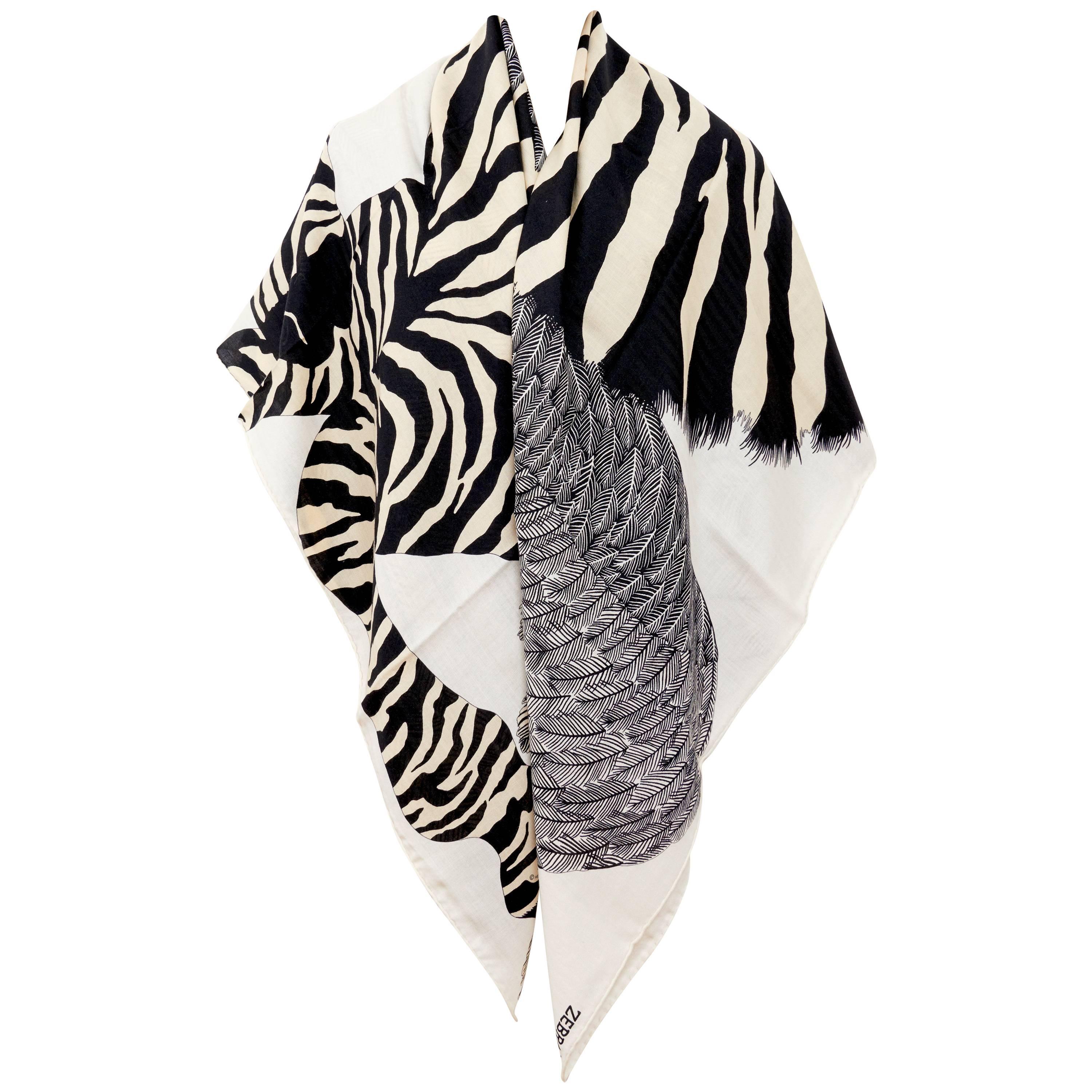 Hermes Zebra Pegasus Pegasus Cashmere Silk GM Shawl Scarf 140cm