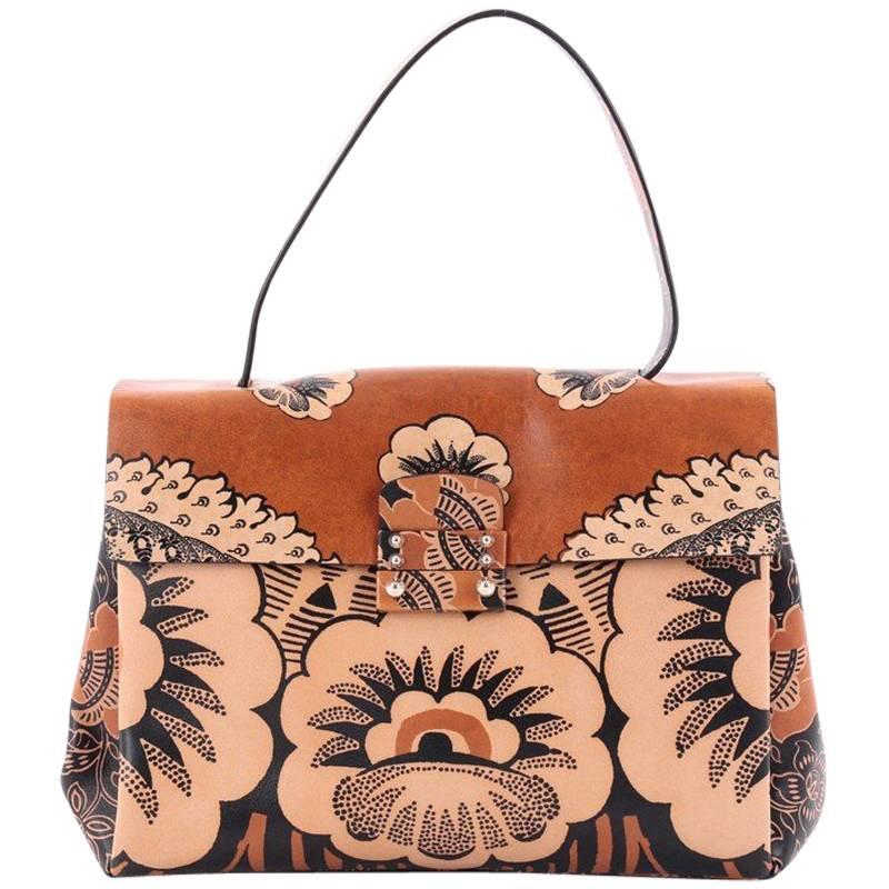 Valentino Floral Top Handle Bag Printed Leather Medium