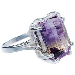 Emerald shape Ametrine set in Sterling Silver ring
