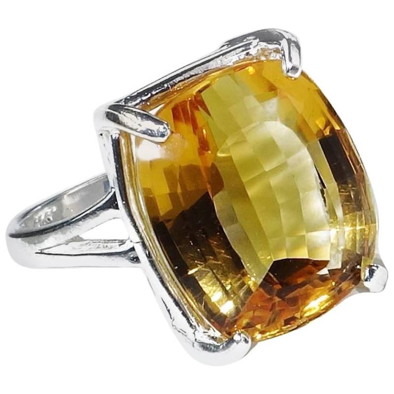  Medium Gold Cushion shape Citrine in Sterling Silver Ring