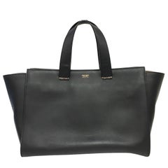 GIORGIO ARMANI  Black Leather Trapeze Tote Large Bag