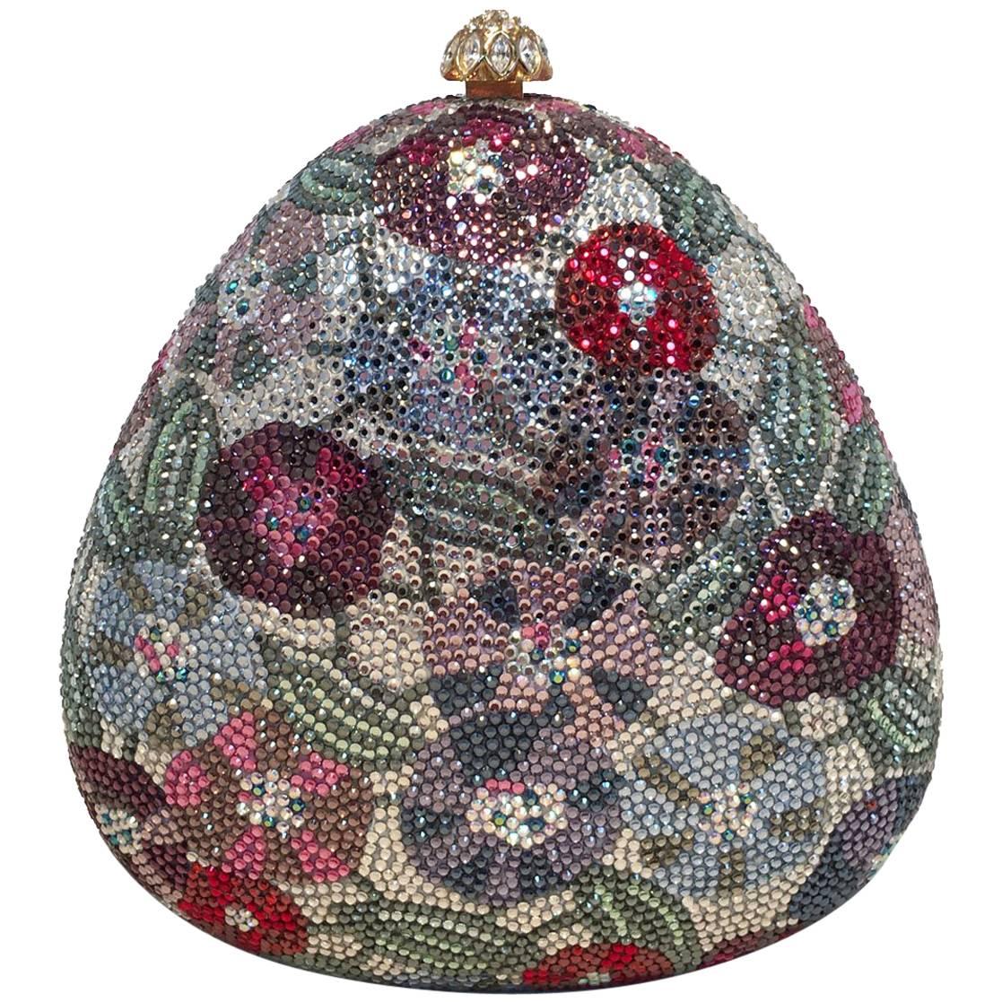 Judith Leiber Swarovski Crystal Floral Curved Triangle Minaudiere Evening Bag