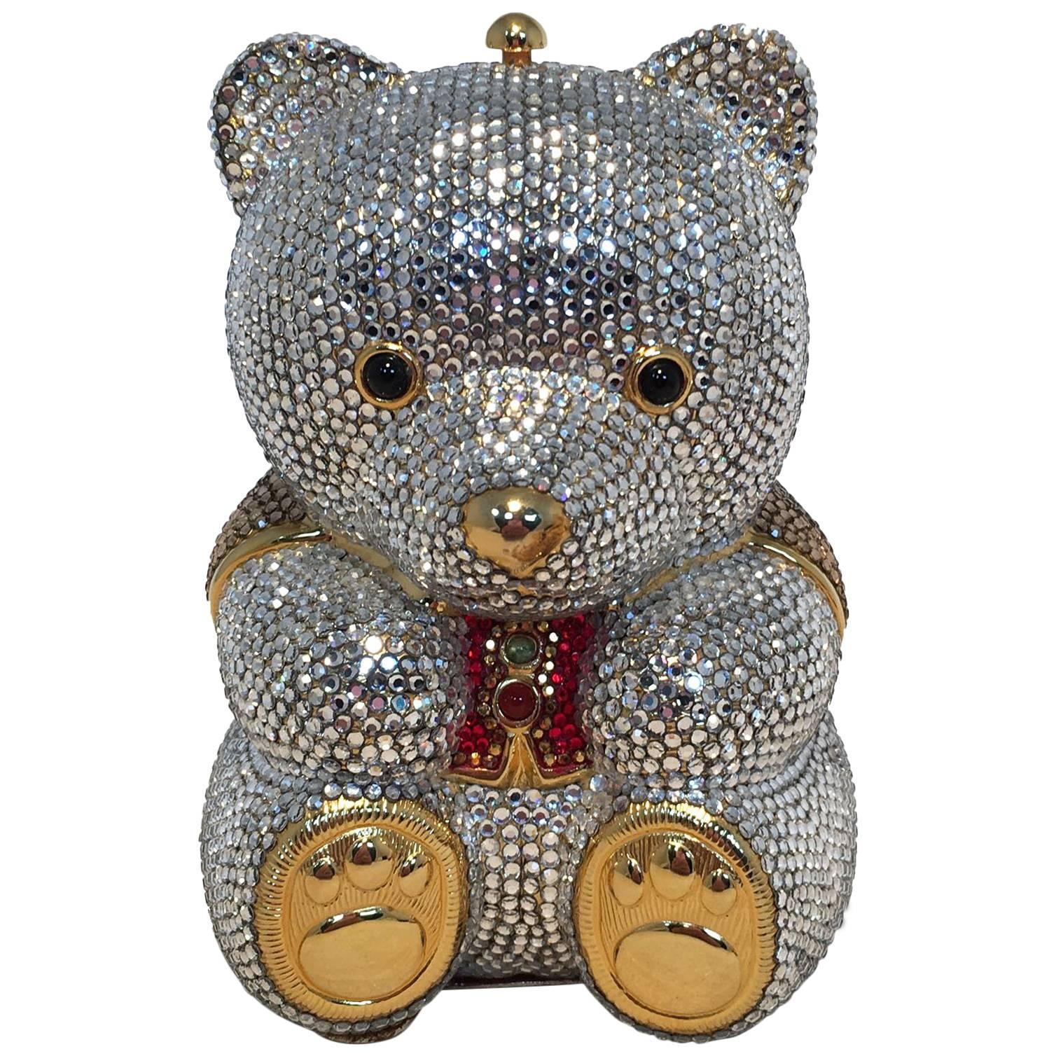 Judith Leiber Swarovski Crystal Teddy Bear Minaudiere Evening Bag