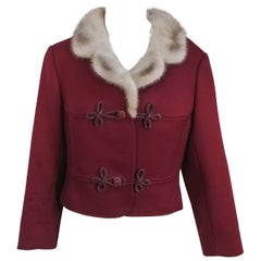 Vintage 1970s Red Jacket with Grey Mink Collar