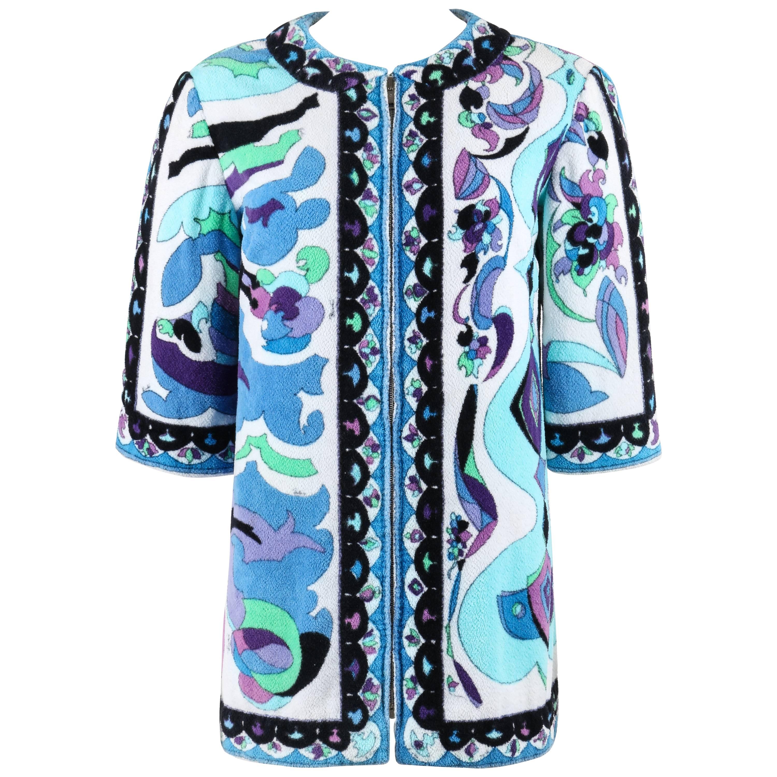 EMILIO PUCCI c.1967 "Bangkok" Multicolor Terrycloth Beach Cover Swim Jacket