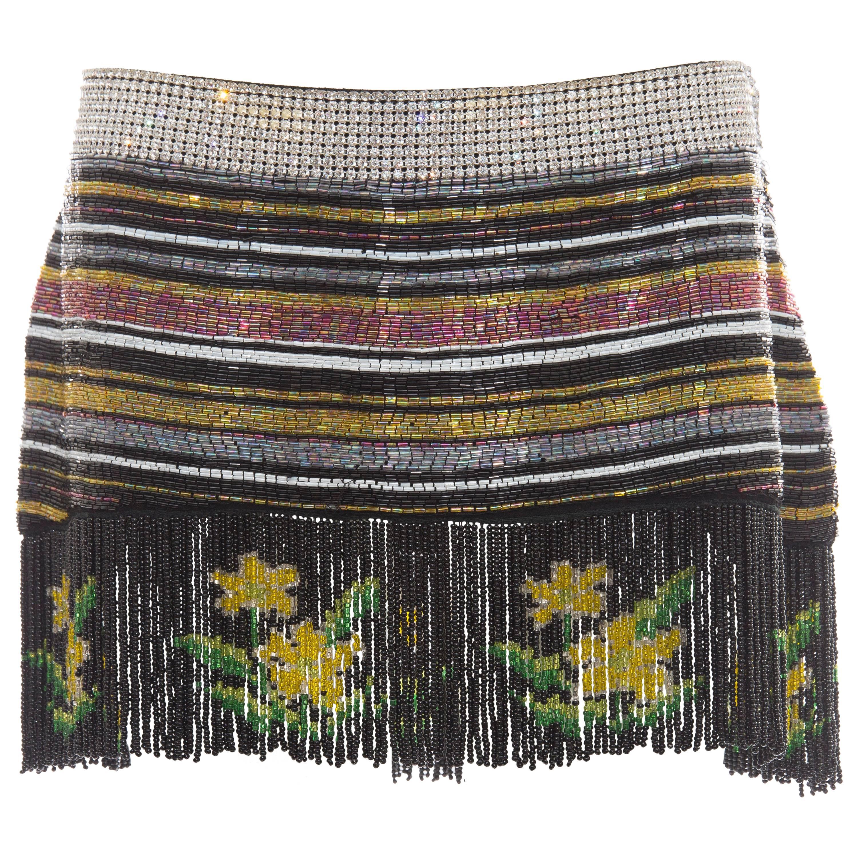 Dolce & Gabbana Silk Beaded Crystal Mini Skirt,  Spring 2000