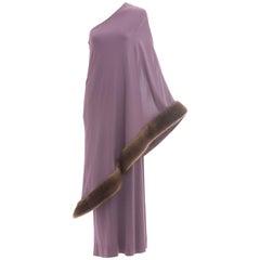 Bill Blass Violet Jersey One Shoulder Evening Dress With Mink Trim, Circa 1970's