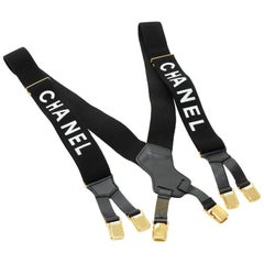 Chanel Black x White Suspenders Gold Tone Hardware