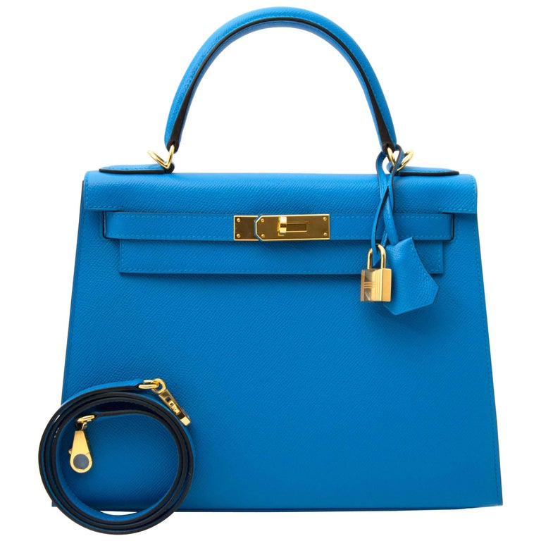 The Luxury Handbag Hermes Kelly Size 28 in Blue Zanzibar Color Epsom  Leather and Gold Hardware Editorial Photography - Image of color, luxury:  129112652