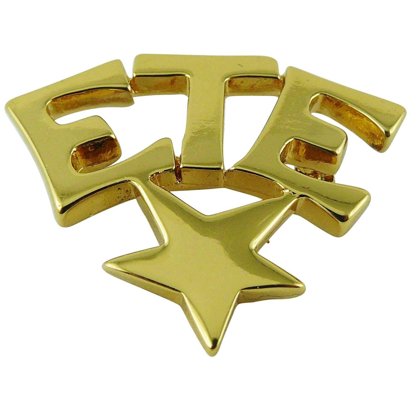 Yves Saint Laurent YSL Vintage Gold Toned "été" Brooch For Sale