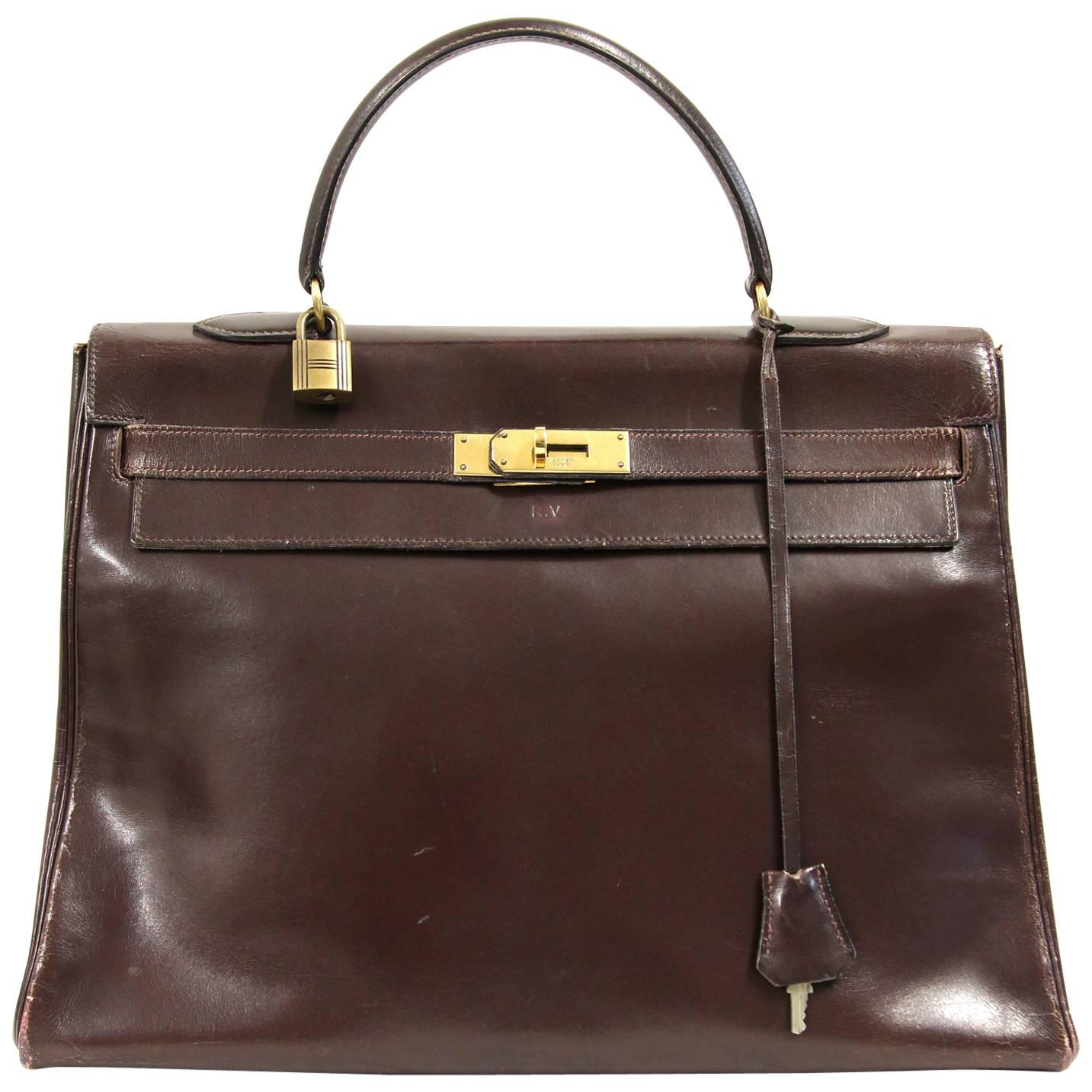 1960s Hermès Brown Leather Kelly Bag For Sale