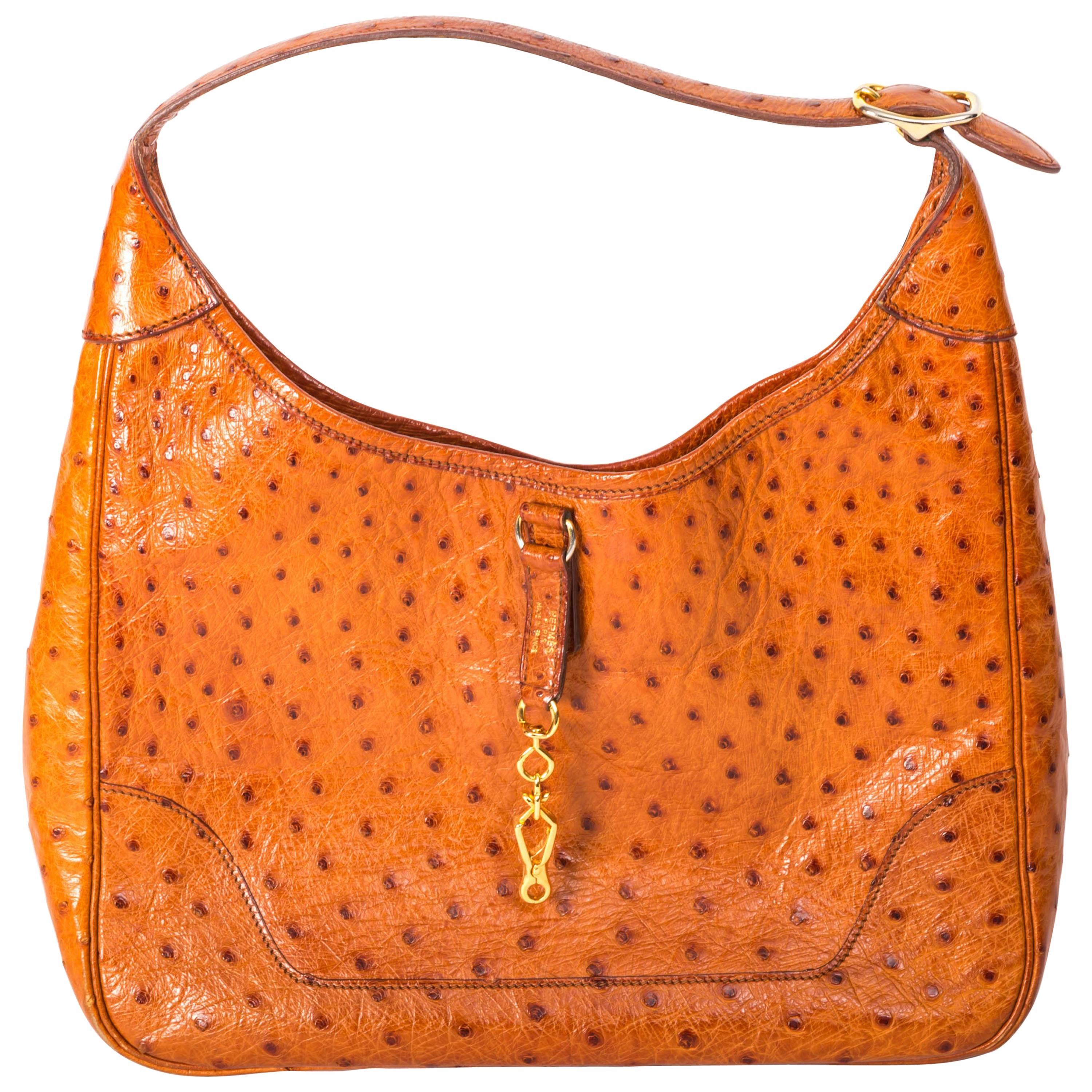Hermes Tan Ostrich Trim Bag with Gold Hardware
