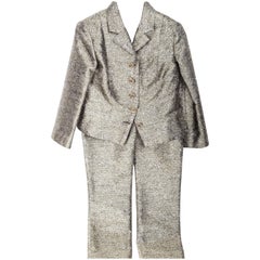 Chanel Silver Metallic Jacket and Pants Suit / Size 40 Jacket / Size 38 Pants