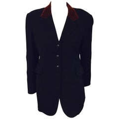 Vintage Hermès Black Wool Riding Jacket With Chestnut Velvet Collar