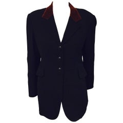 Vintage Hermès Black Wool Riding Jacket With Chestnut Velvet Collar 