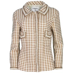 Chanel 2000 Tan & Cream Houndstooth Jacket Sz FR44