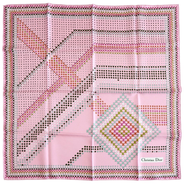 Christian Dior Pink Geometric Silk Scarf at 1stDibs
