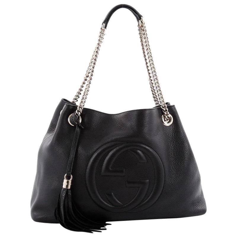 gucci black leather bag gold chain