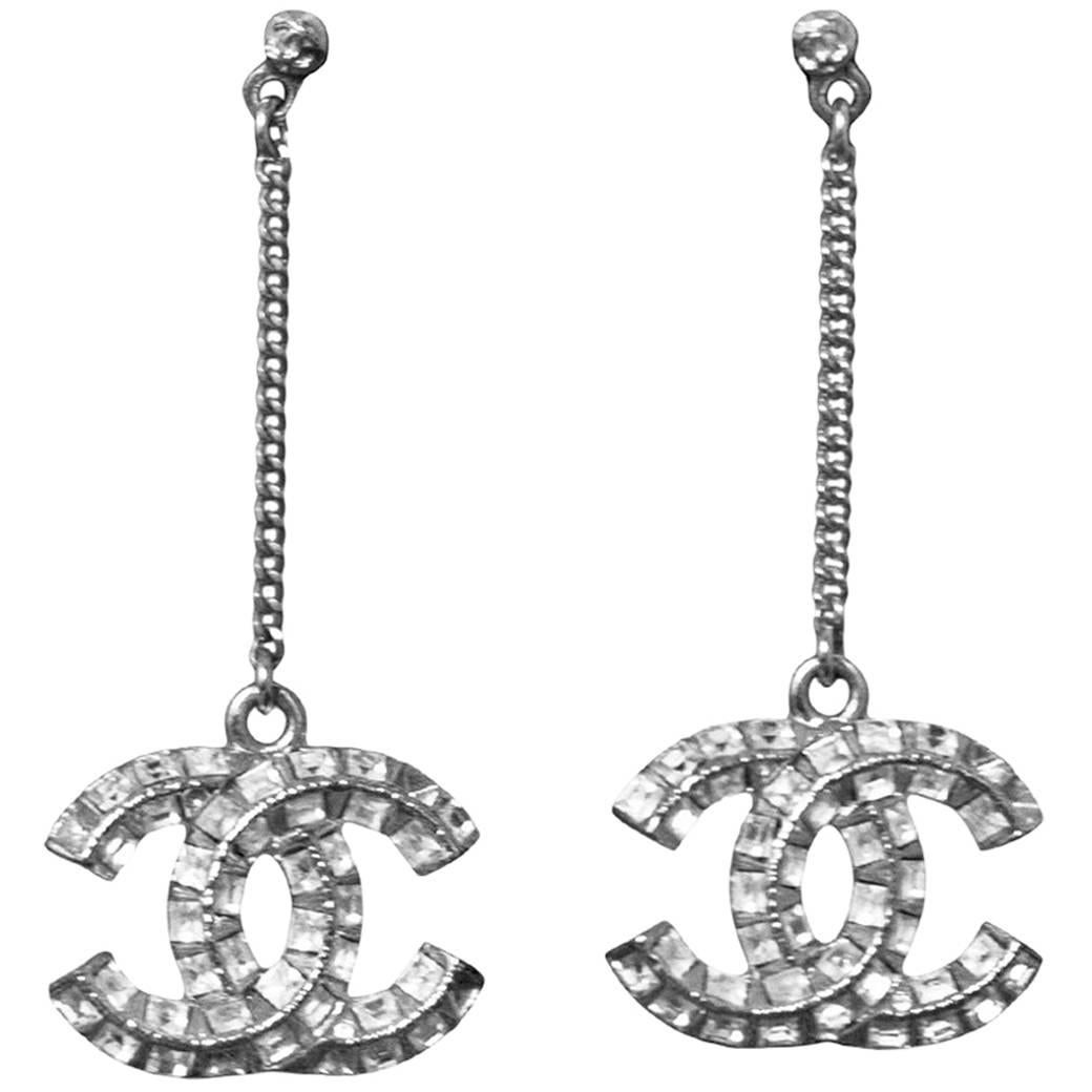 Chanel Crystal CC Drop Earrings with Box