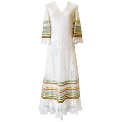 Vintage 1970s Sant Angelo Lace Ribbon Maxi Dress 