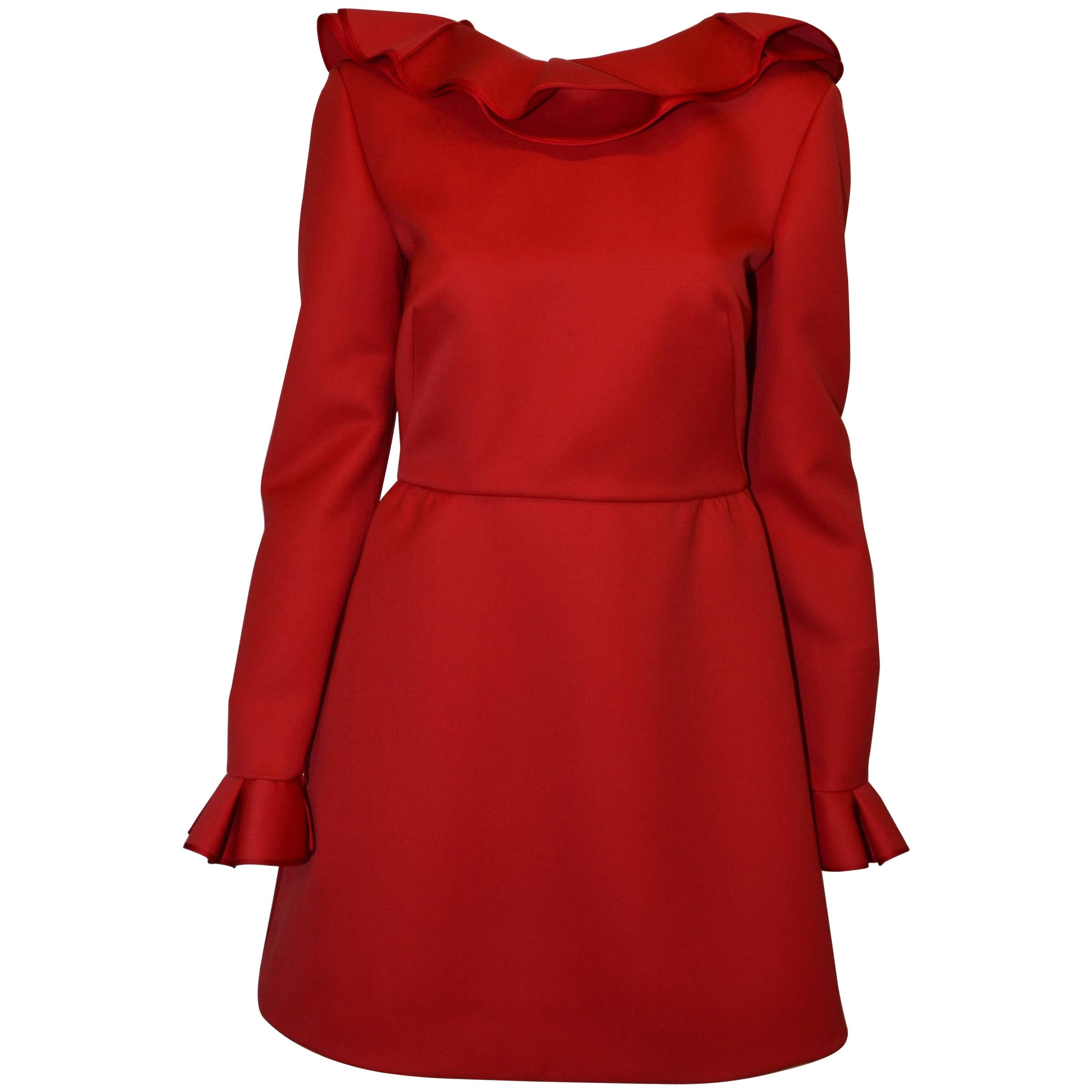 Valentino Wool Dress in Red with Ruffle