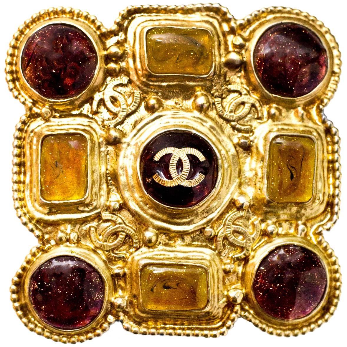 Chanel Pre-Fall '11 Runway Goldtone CC Gripoix Brooch Pin