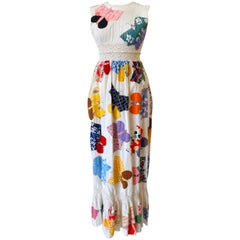 1970s Handmade Butterfly Patchwork Crochet Maxi Dress